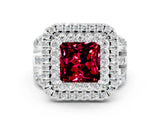 White gold Double Halo Princess Cut Diamond Split Shank Pave Set Ring