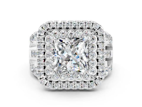 White gold Double Halo Princess Cut Diamond Split Shank Pave Set Ring