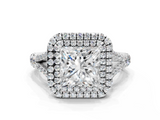 White gold Double Halo Princess Cut Diamond Split Shank Ring with Four Prong Setting_45