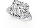 White gold Double Halo Princess Cut Diamond Split Shank Ring with Four Prong Setting_46