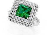 White gold Double Halo Princess Cut Emerald Pavé Band with Four-Prong Setting_1