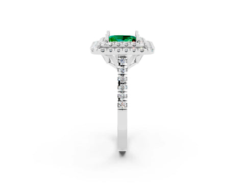 White gold Double Halo Princess Cut Emerald Pavé Band with Four-Prong Setting_2