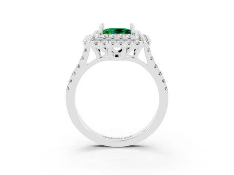 White gold Double Halo Princess Cut Emerald Pavé Band with Four-Prong Setting_3