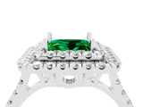 White gold Double Halo Princess Cut Emerald Pavé Band with Four-Prong Setting_4