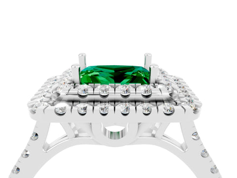 White gold Double Halo Princess Cut Emerald Pavé Band with Four-Prong Setting_4