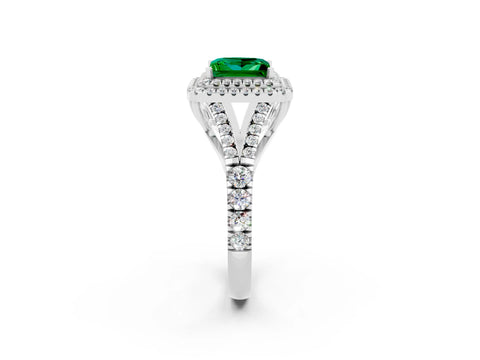 White gold Double Halo Princess Cut Emerald Split Shank Engagement Ring with Four-Prong Setting_2
