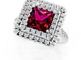 White gold Double Halo Princess Cut Garnet Pavé Band with Four-Prong Setting_1