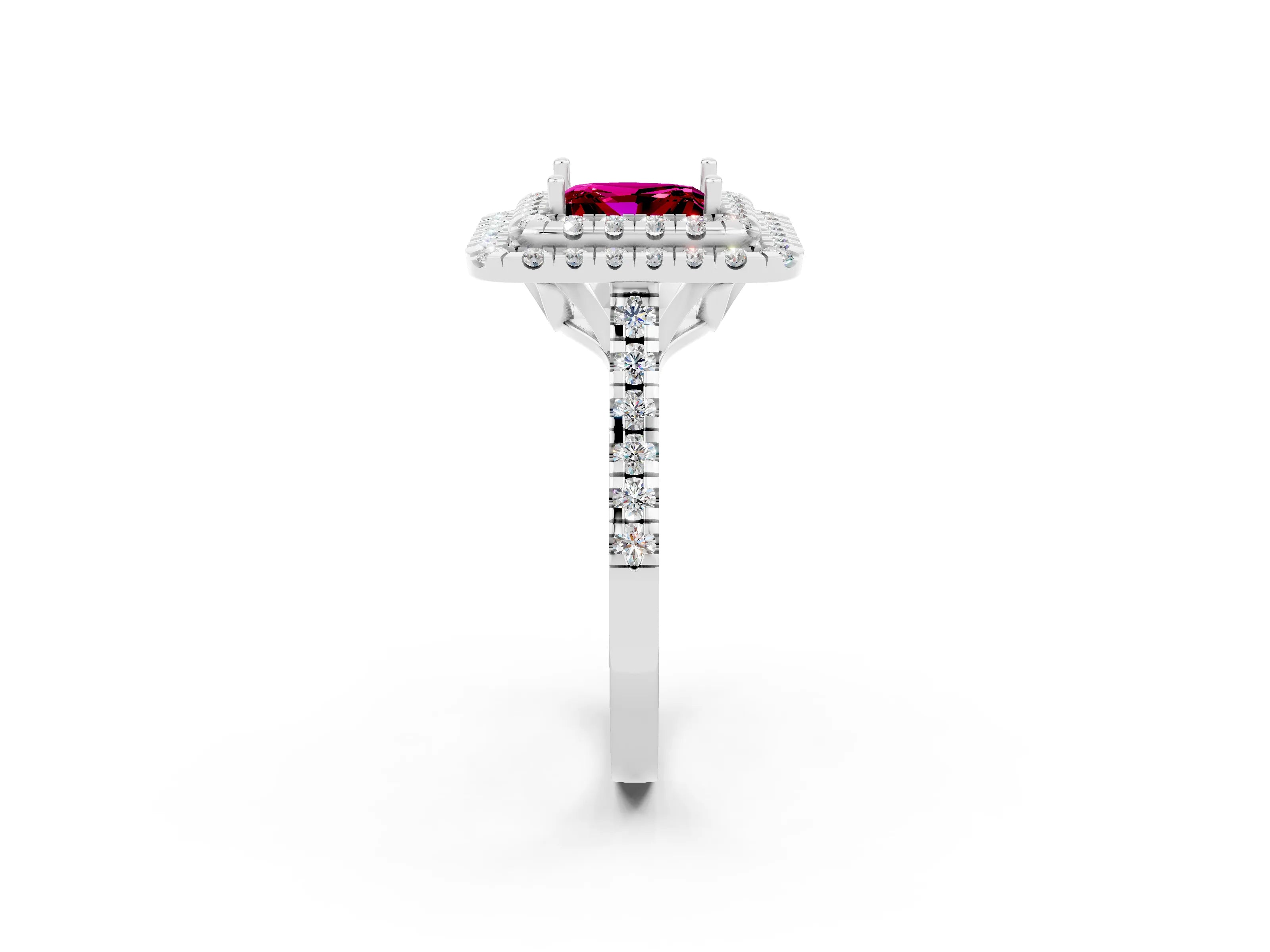 White gold Double Halo Princess Cut Garnet Pavé Band with Four-Prong Setting_2
