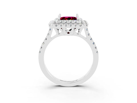 White gold Double Halo Princess Cut Garnet Pavé Band with Four-Prong Setting_3