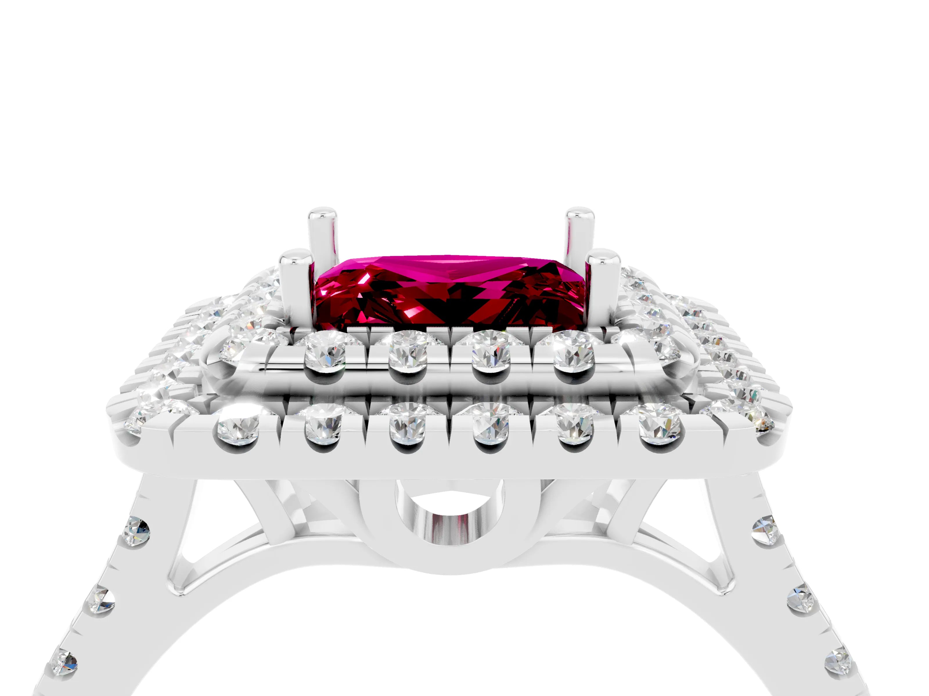 White gold Double Halo Princess Cut Garnet Pavé Band with Four-Prong Setting_4