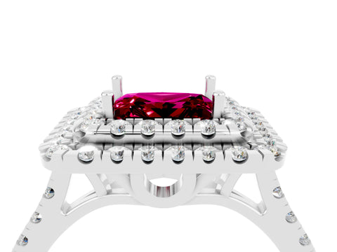 White gold Double Halo Princess Cut Garnet Pavé Band with Four-Prong Setting_4