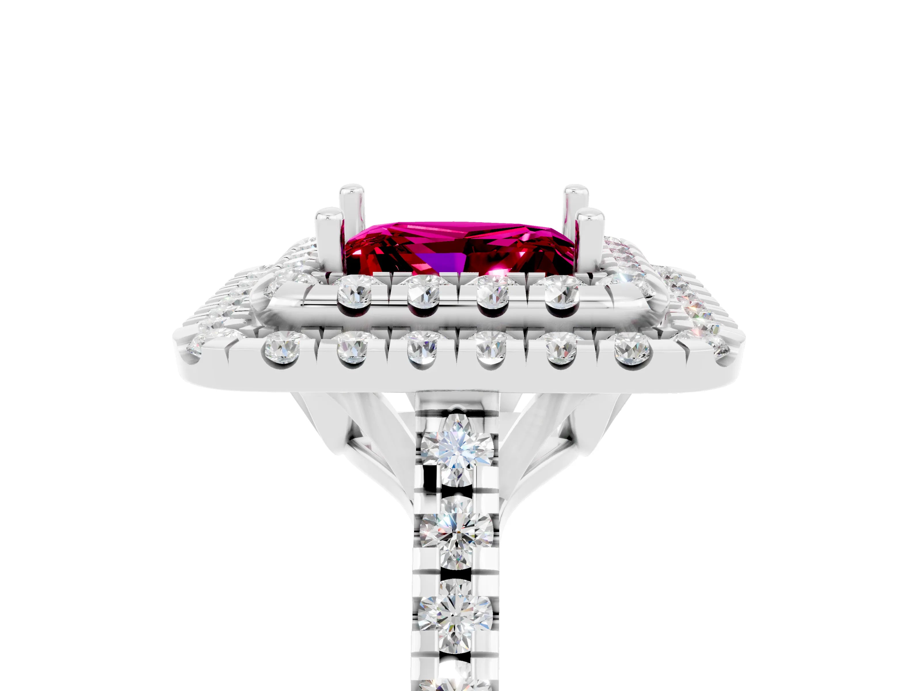 White gold Double Halo Princess Cut Garnet Pavé Band with Four-Prong Setting_5
