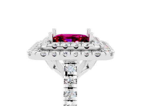 White gold Double Halo Princess Cut Garnet Pavé Band with Four-Prong Setting_5