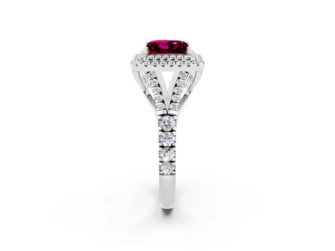 White gold Double Halo Princess Cut Garnet Pavé Split Shank Ring with Prong Setting_2