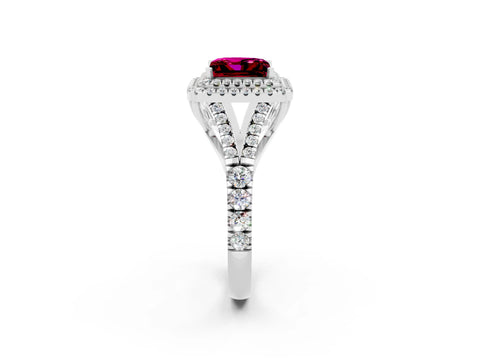 White gold Double Halo Princess Cut Garnet Split Shank Engagement Ring with Four-Prong Setting_2
