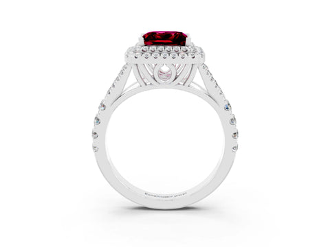 White gold Double Halo Princess Cut Garnet Split Shank Engagement Ring with Four-Prong Setting_3