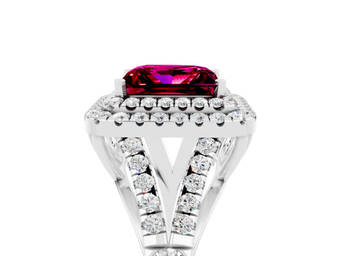White gold Double Halo Princess Cut Garnet Split Shank Engagement Ring with Four-Prong Setting_5