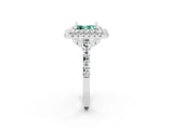White gold Double Halo Princess Cut Green Sapphire Pavé Band with Four-Prong Setting_2