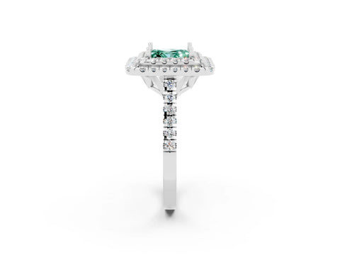 White gold Double Halo Princess Cut Green Sapphire Pavé Band with Four-Prong Setting_2