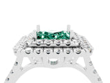 White gold Double Halo Princess Cut Green Sapphire Pavé Band with Four-Prong Setting_4