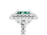 White gold Double Halo Princess Cut Green Sapphire Pavé Band with Four-Prong Setting_5