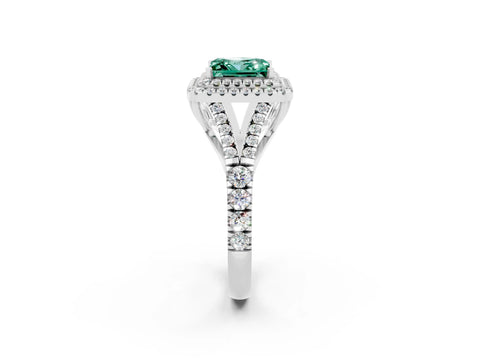 White gold Double Halo Princess Cut Green Sapphire Split Shank Engagement Ring with Four-Prong Setting_2