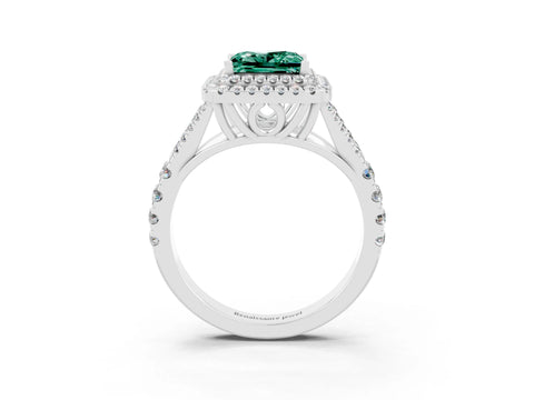 White gold Double Halo Princess Cut Green Sapphire Split Shank Engagement Ring with Four-Prong Setting_3
