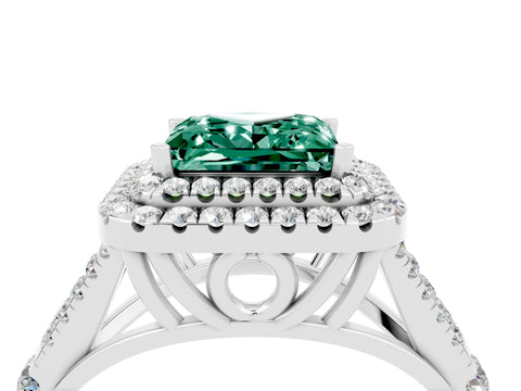 White gold Double Halo Princess Cut Green Sapphire Split Shank Engagement Ring with Four-Prong Setting_4