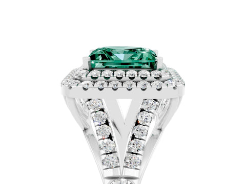 White gold Double Halo Princess Cut Green Sapphire Split Shank Engagement Ring with Four-Prong Setting_5
