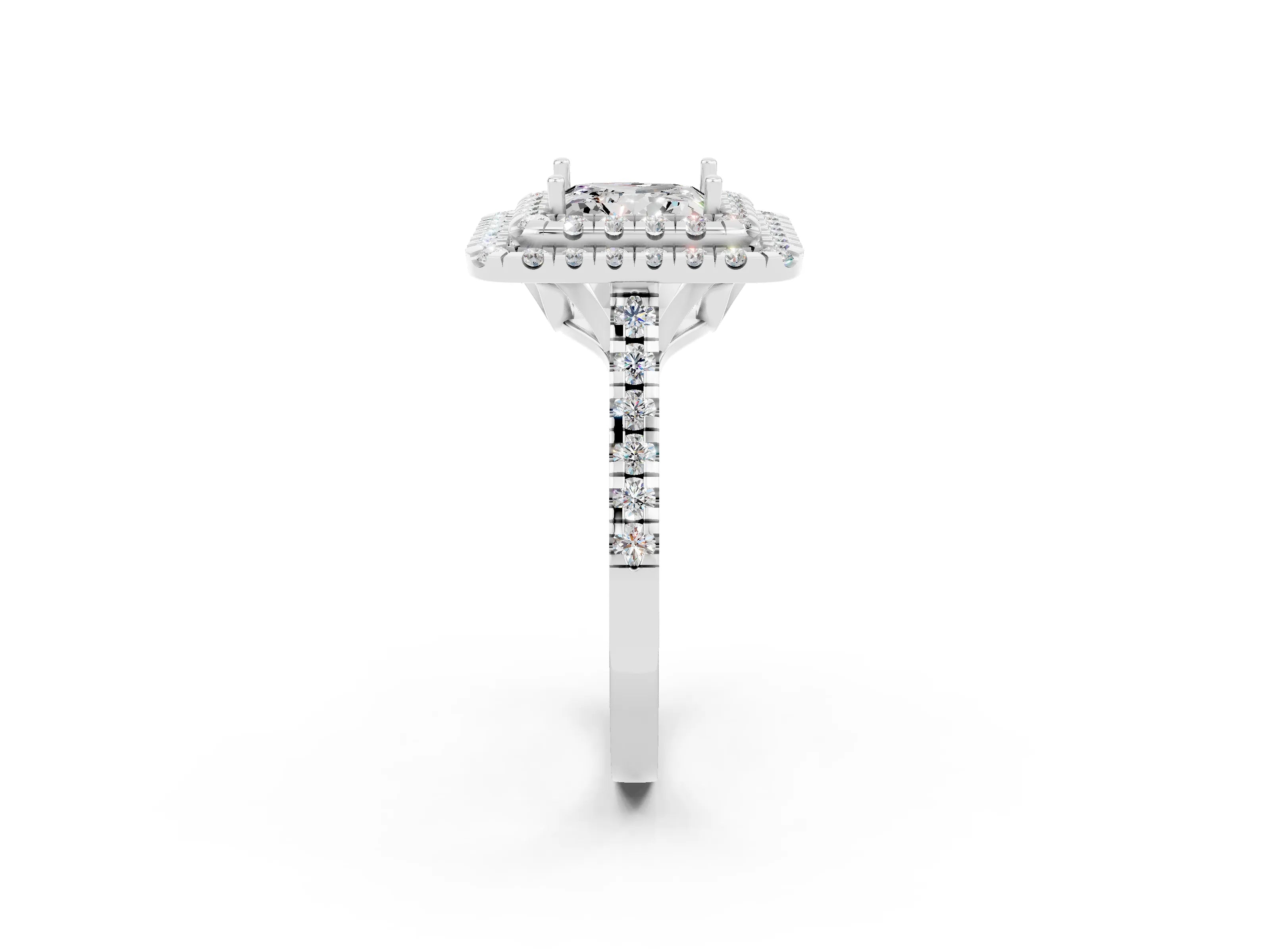 White gold Double Halo Princess Cut Moissanite Pavé Band with Four-Prong Setting_2
