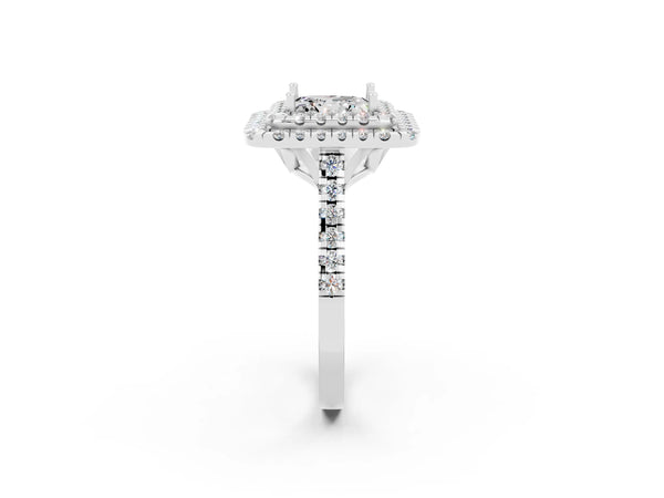 Platinum Double Halo Princess Cut Moissanite Pavé Band with Four-Prong Setting