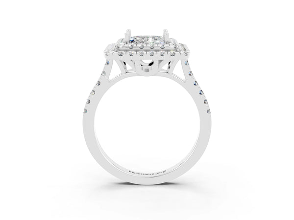 Silver Double Halo Princess Cut Moissanite Pavé Band with Four-Prong Setting