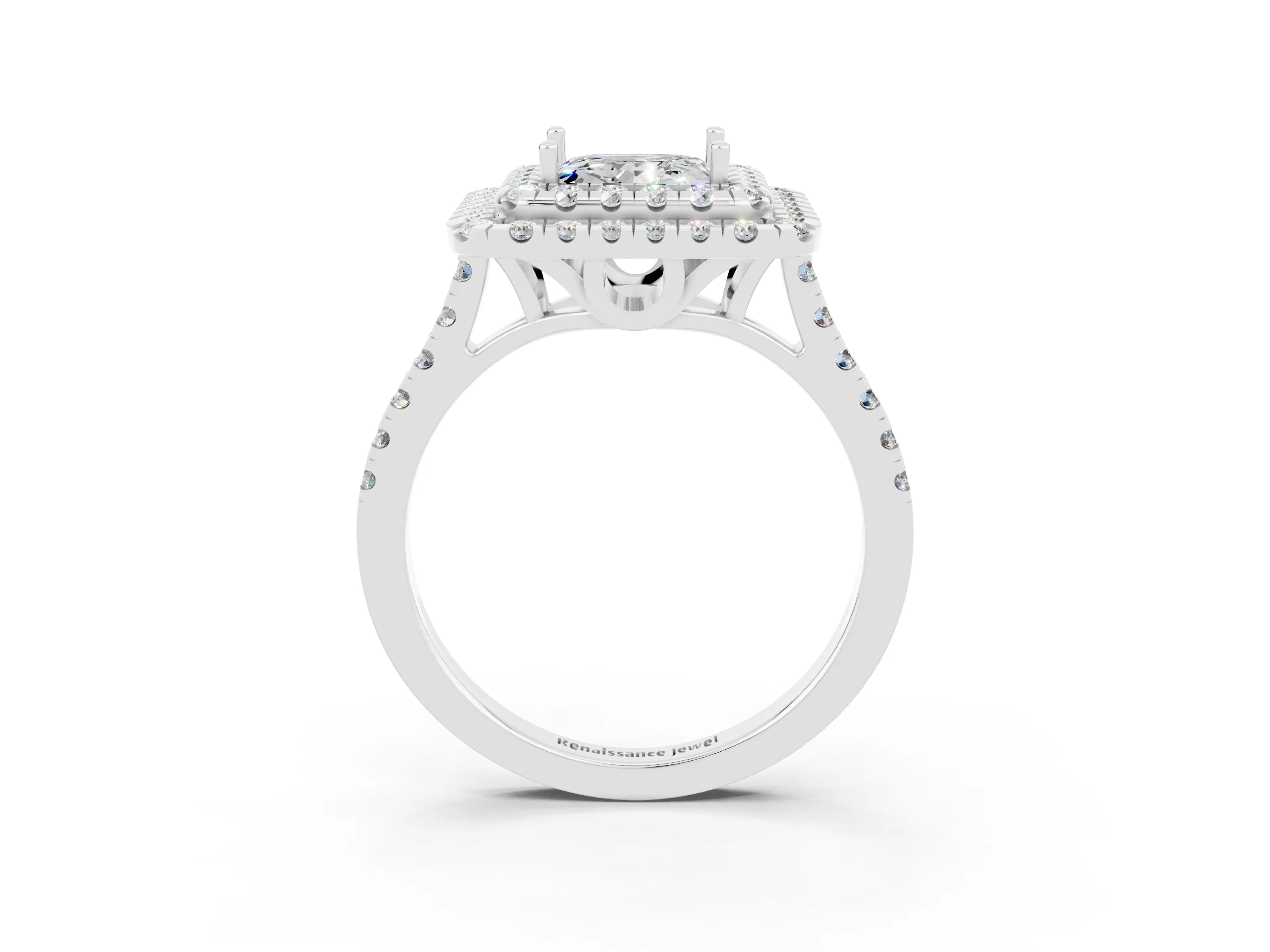 White gold Double Halo Princess Cut Moissanite Pavé Band with Four-Prong Setting_3