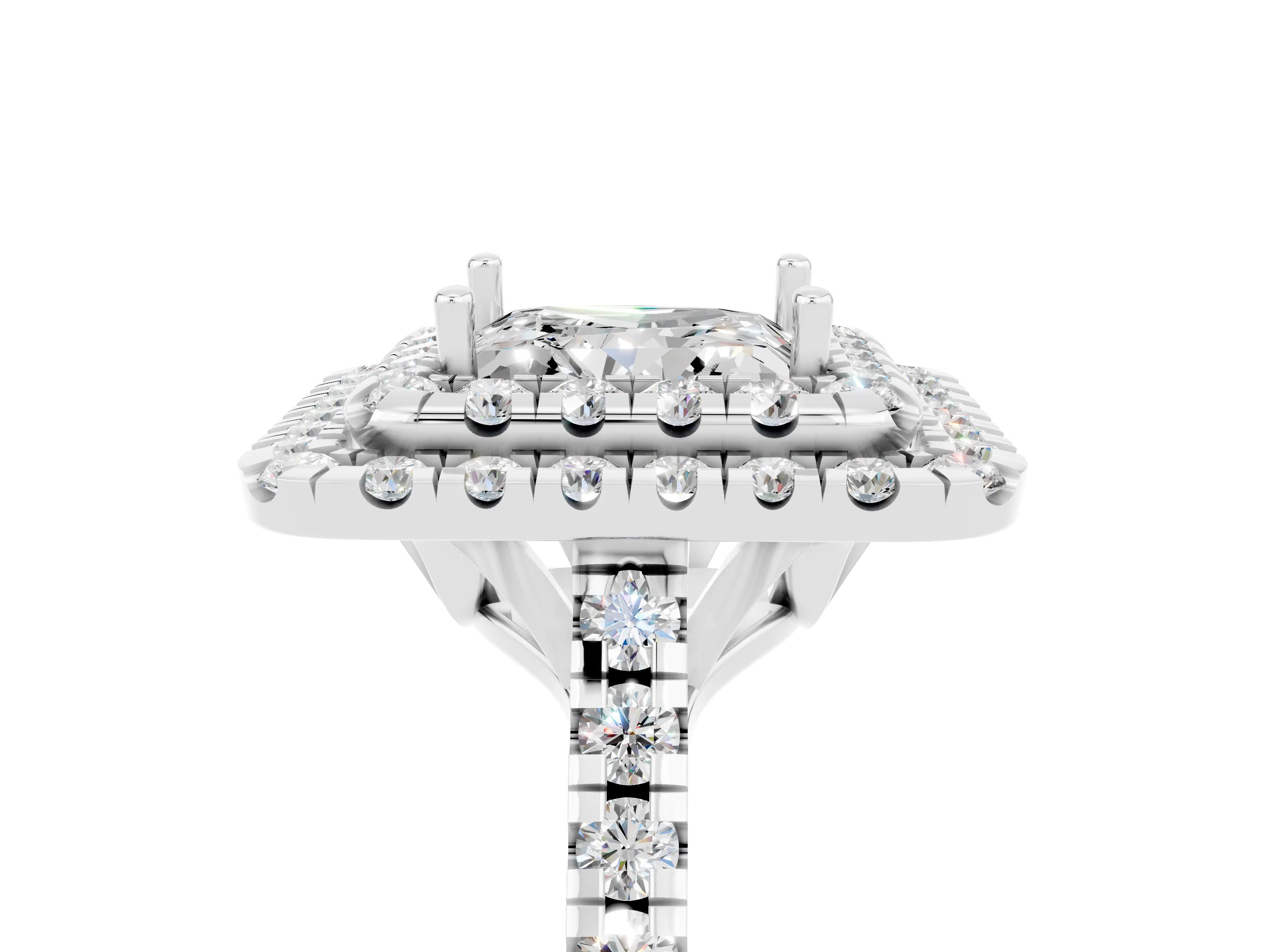 White gold Double Halo Princess Cut Moissanite Pavé Band with Four-Prong Setting_5