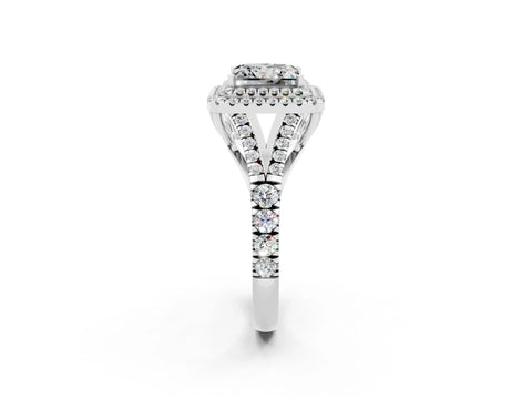 White gold Double Halo Princess Cut Moissanite Pavé Split Shank Ring with Prong Setting_2