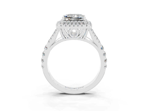 White gold Double Halo Princess Cut Moissanite Pavé Split Shank Ring with Prong Setting_3