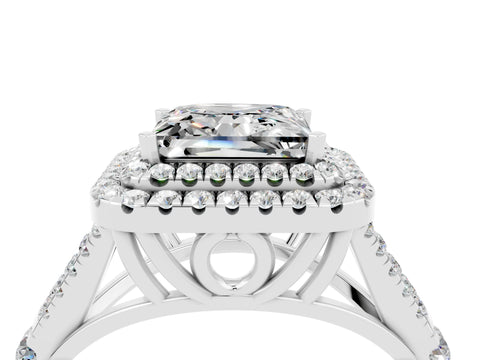 White gold Double Halo Princess Cut Moissanite Pavé Split Shank Ring with Prong Setting_4
