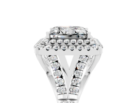 White gold Double Halo Princess Cut Moissanite Pavé Split Shank Ring with Prong Setting_5