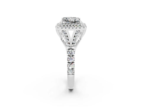 White gold Double Halo Princess Cut Moissanite Split Shank Engagement Ring with Four-Prong Setting_2