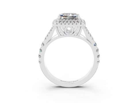 White gold Double Halo Princess Cut Moissanite Split Shank Engagement Ring with Four-Prong Setting_3
