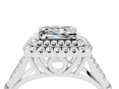 White gold Double Halo Princess Cut Moissanite Split Shank Engagement Ring with Four-Prong Setting_4