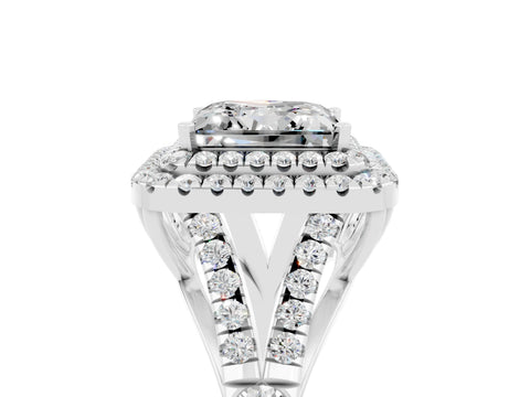 White gold Double Halo Princess Cut Moissanite Split Shank Engagement Ring with Four-Prong Setting_5