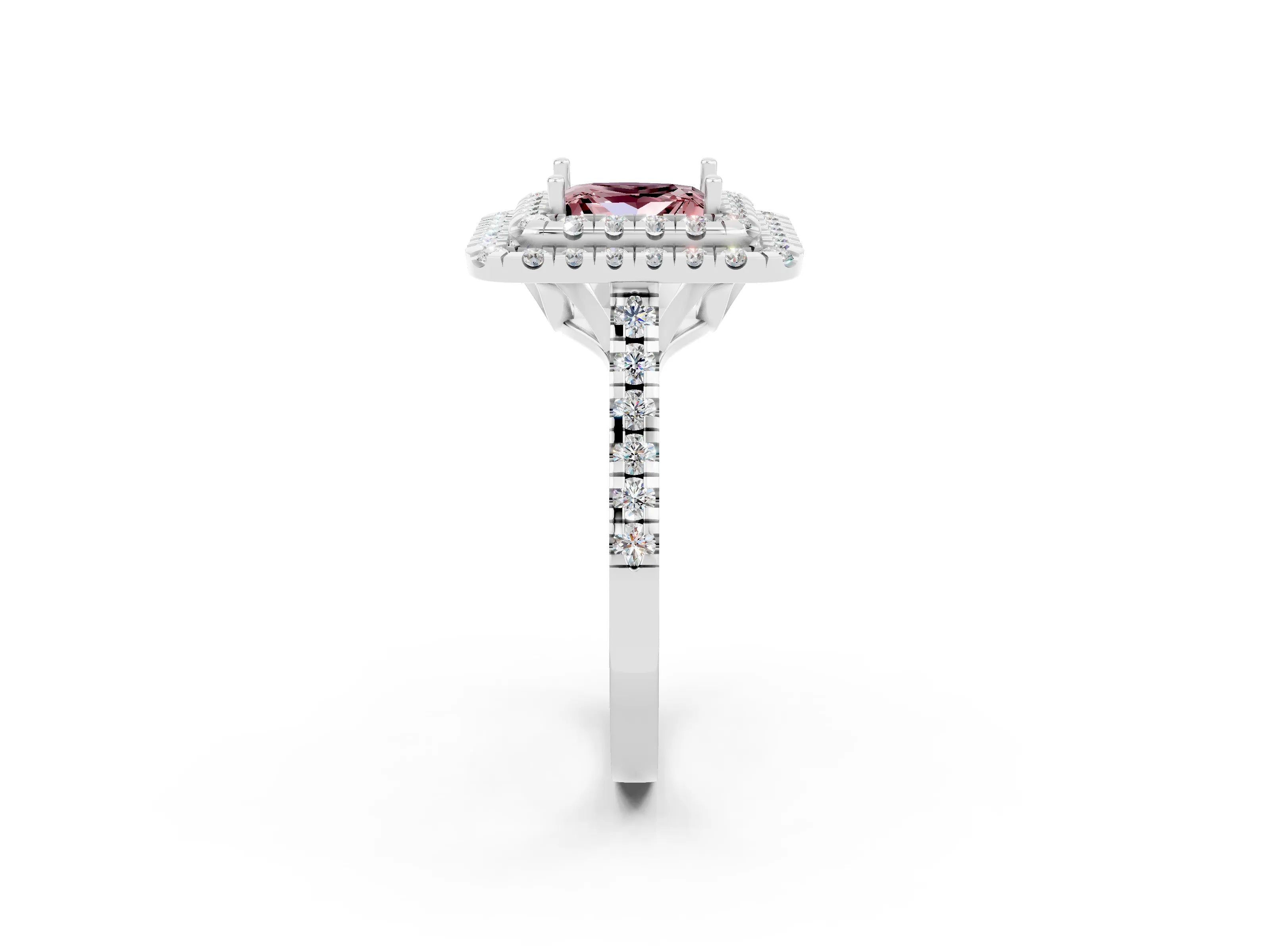 White gold Double Halo Princess Cut Morganite Pavé Band with Four-Prong Setting_2