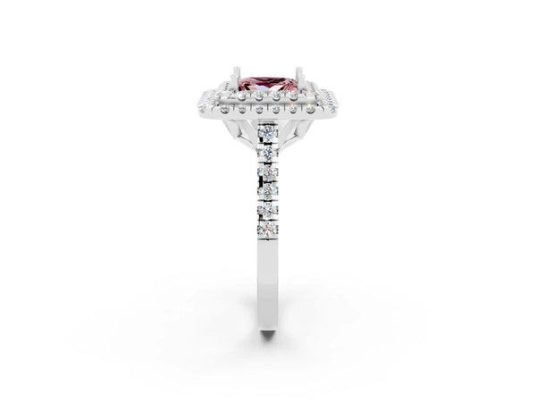 Platinum Double Halo Princess Cut Morganite Pavé Band with Four-Prong Setting