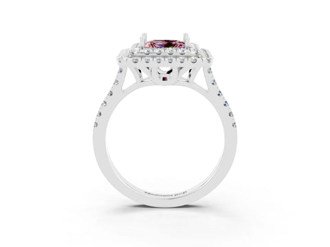White gold Double Halo Princess Cut Morganite Pavé Band with Four-Prong Setting_3
