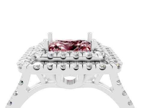 White gold Double Halo Princess Cut Morganite Pavé Band with Four-Prong Setting_4