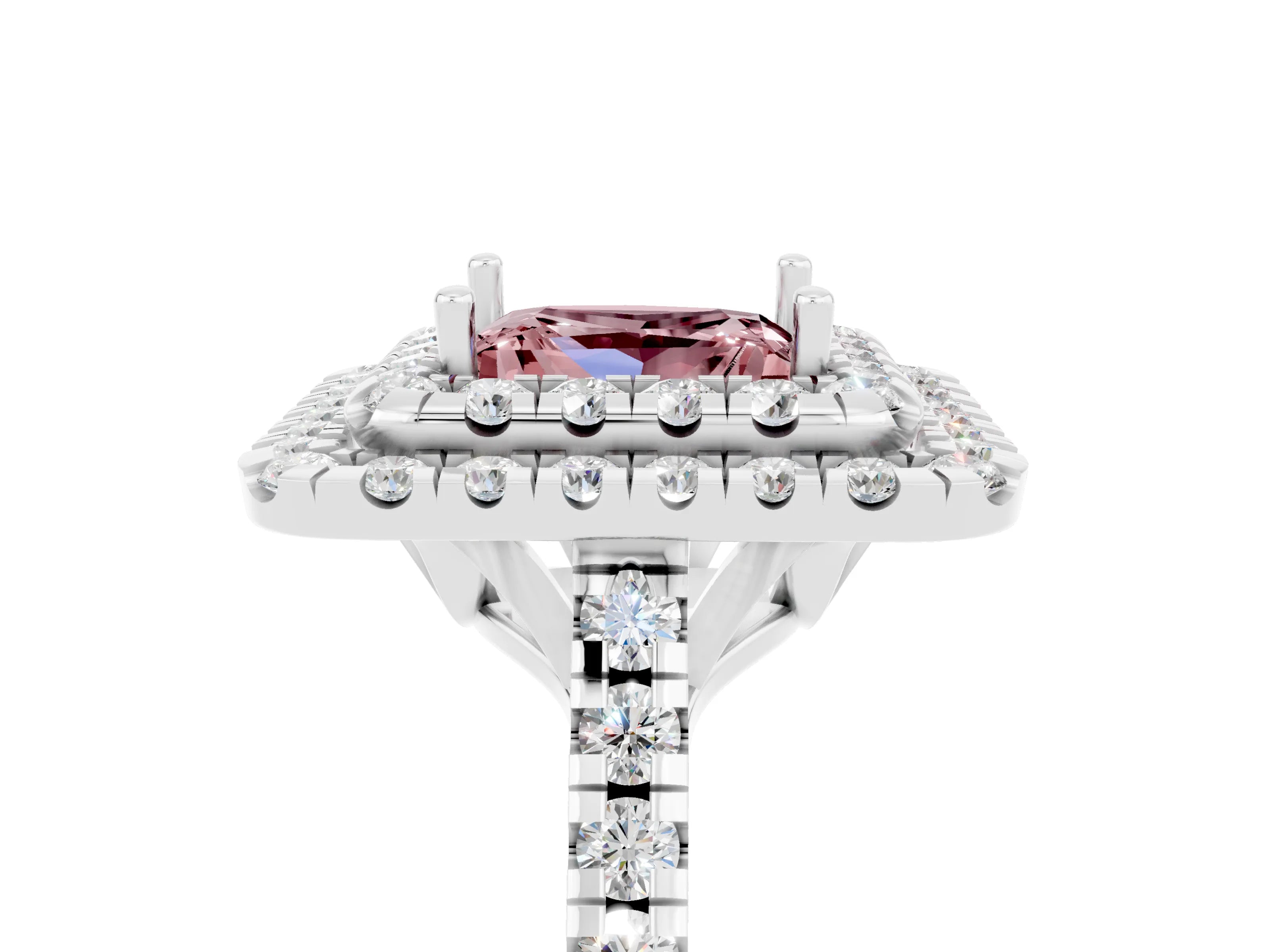 White gold Double Halo Princess Cut Morganite Pavé Band with Four-Prong Setting_5