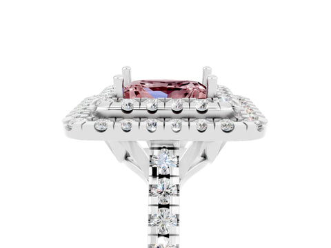 White gold Double Halo Princess Cut Morganite Pavé Band with Four-Prong Setting_5