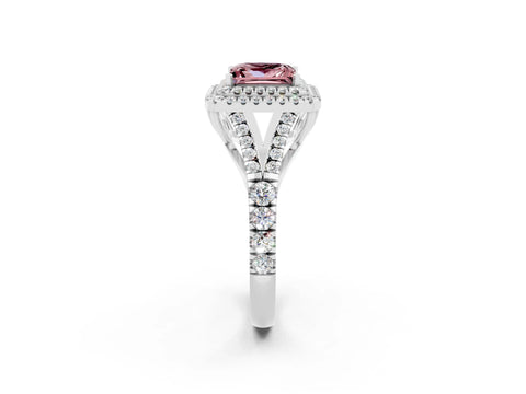 White gold Double Halo Princess Cut Morganite Pavé Split Shank Ring with Prong Setting_2