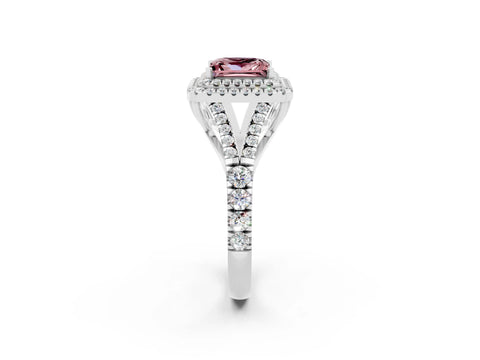 White gold Double Halo Princess Cut Morganite Split Shank Engagement Ring with Four-Prong Setting_2